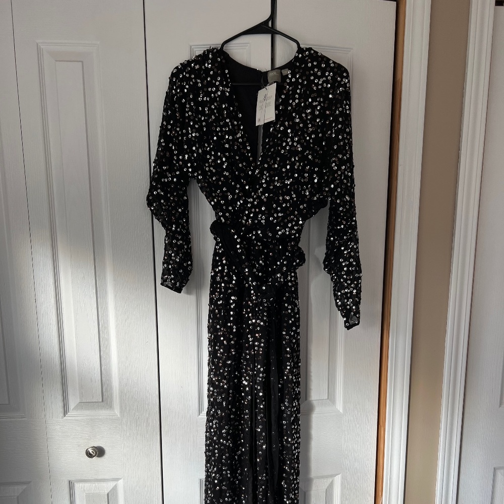Black Sequin Midi Dress